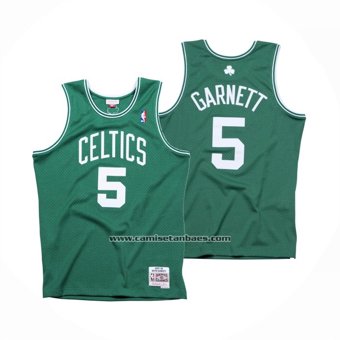 Camiseta Boston Celtics Kevin Garnett NO 5 Hardwood Classics Throwback Verde
